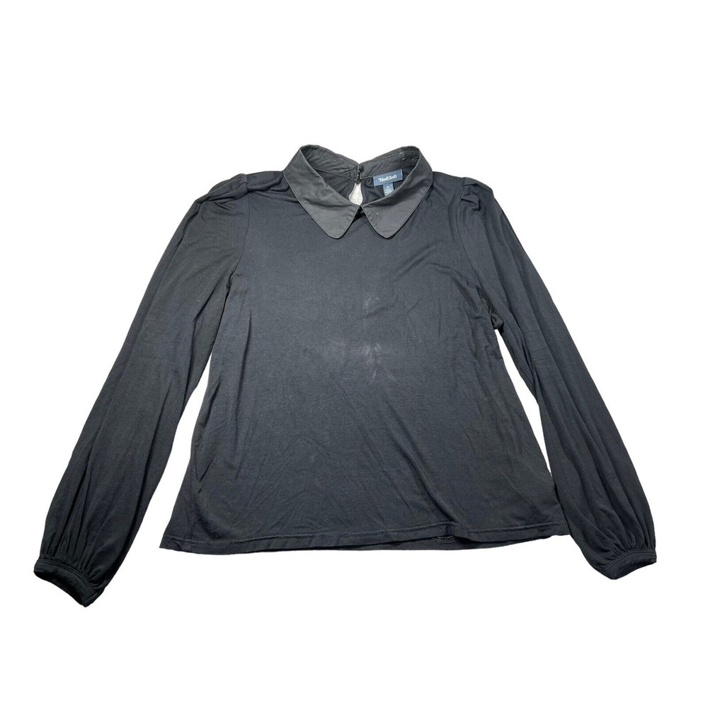 Heightened Sensibilities Collared Top ModCloth Large Black Retro